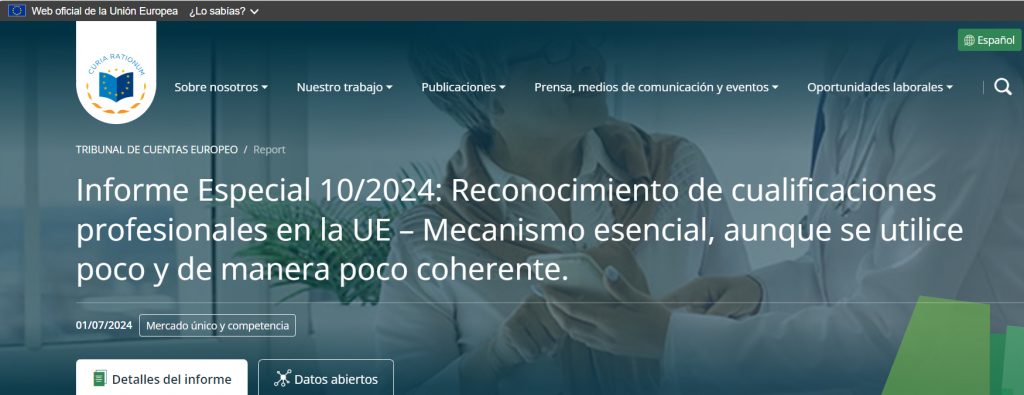 Informe del Tribunal de Cuentas Europeo sobre Reconocimiento de cualificaciones profesionales en la UE